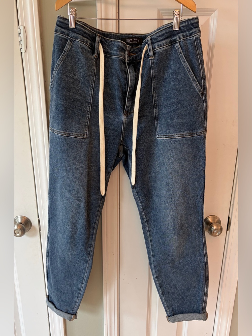 Judy Blue High Waist Payton Denim Joggers - Medium Wash Blue - Picture 6 of 7